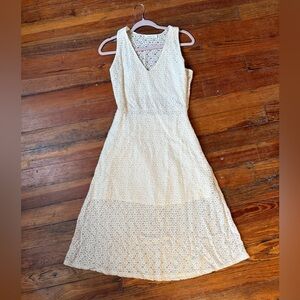 Sugar + L!pS cream eyelet midi dress V neck open back summer dress romantic